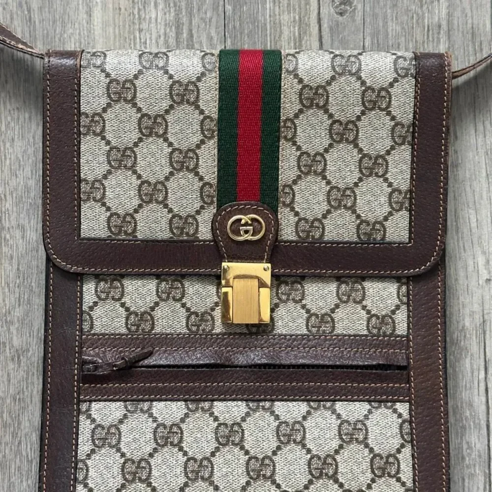 Vintage Gucci Shoulder Bag Satchel Pochette GG Pattern Sherry Line - Picture 3 of 13
